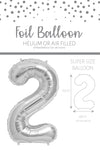 1 x 65cm/25.5" Foil Number 2 Helium Balloon Silver