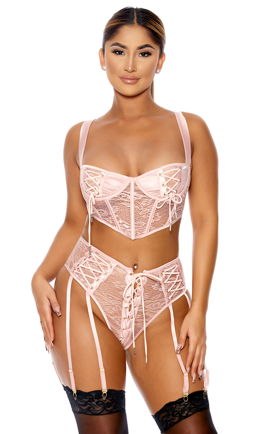 Forplay Womens Take to Heart Lingerie Set, Pink, Small 