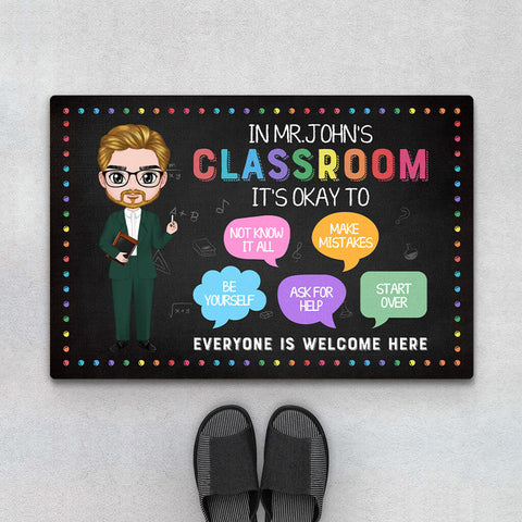 Personalized Everybody Is Welcome To Teacher's Happy Classroom Doormat - Funny Gifts for Retirement[product]