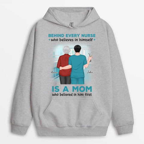 Personalized Behind Every Nurse Is A Mom Hoodie - Gift Ideas For A Nurse Graduate[product]