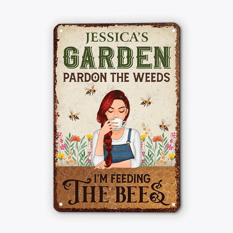 Gift For Someone Who Loves Gardening - Personalized I'm Feeding The Bees Metal Sign[product]