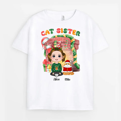 Personalized Cat Brother/Sister Christmas Kid T-shirt