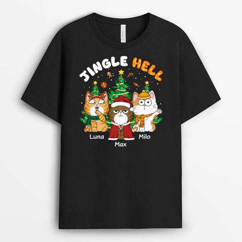 Personalized Jingle Hell Christmas Cat T-shirt