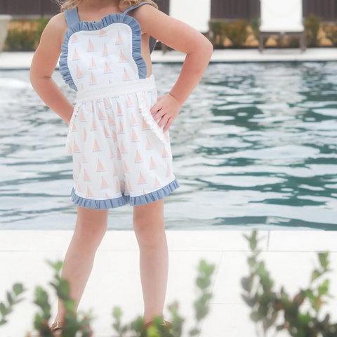 Sailboat-Printed Romper - Casual Cute Easter Outfits