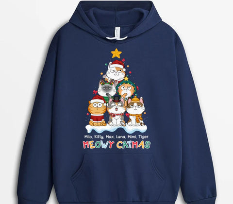 Meowy Catmas Hoodie-Cat Gifts For Dad