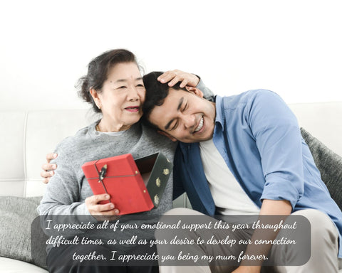 Mothers Day Quotes for Stepmothers - Son Gives Gift to Stepmother On Sofa