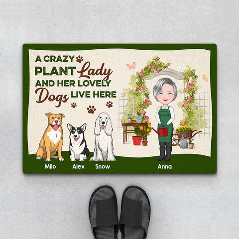 Personalized A Crazy Plant Lady And Her Lovely Dogs Live Here Doormat for Church Mother's Day Gift Ideas[product]