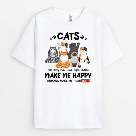Cats Make Me Happy T-shirt As Funny 21st Birthday T Shirts[product]