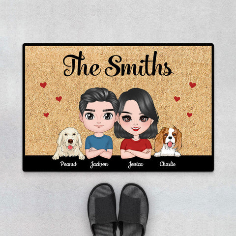 Couple and Dogs Door Mats - 32 Anniversary Gift[product]