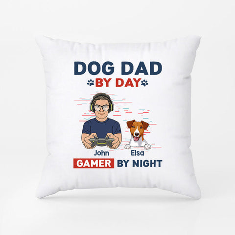 Personalized Dog Dad By Day Gamer By Night Pillow - What To Get A Guy For His 21st Birthday