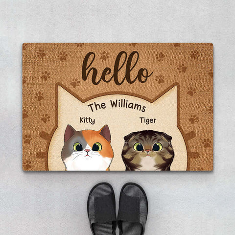 Personalized Hello Cute Cats Door Mat As Best Anniversary Gifts Parents[product]