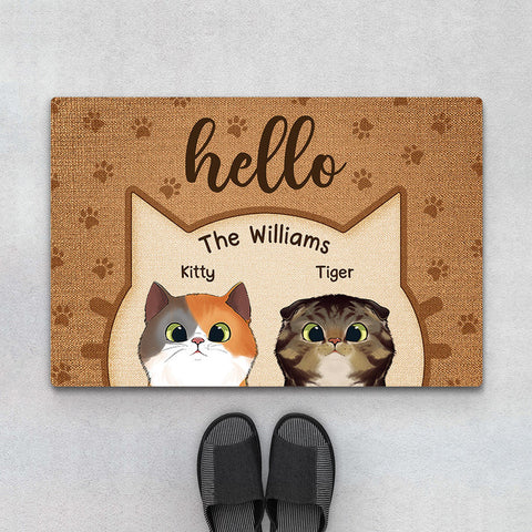 personalized hello cute cats door mat  funny mom gifts[product]