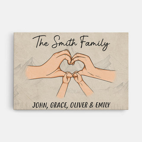 Personalized Family Heart Shaped Hand Canvas housewarming gift for older couple