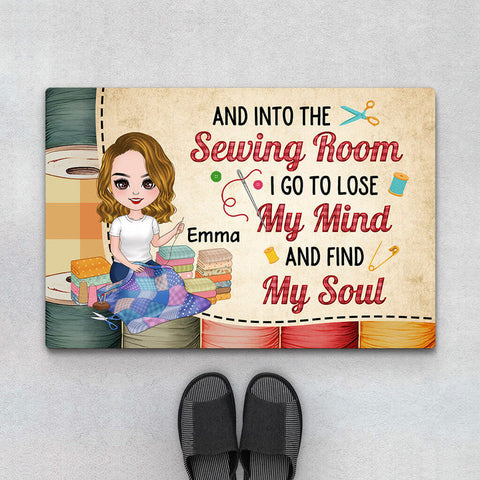Personalized Into Sewing Room Lose My Mind Find My Soul Doormat as Mother's Day Gift Basket Ideas DIY[product]