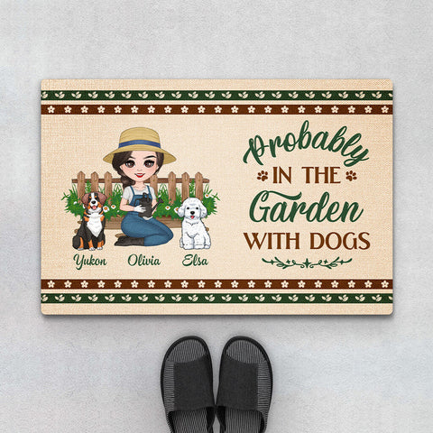 personalized probably in the garden with dogs doormat  mothers day funny[product]