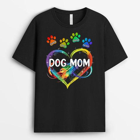 Personalized Dog Mom Heart With Paws T-shirt - Gifts for A Dog Mom[product]