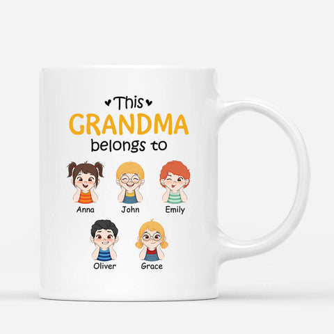 Personalized This Grandma Belongs To Kids With Hands On Chin Mug