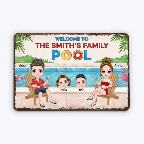 Personalized Welcome To Family's Swimming Pool Metal Signs cheap house warming gift ideas