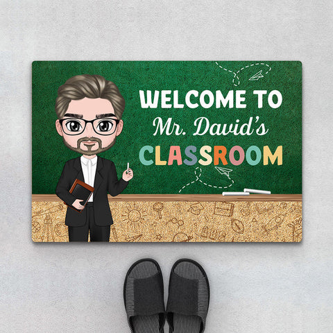 Personalized Welcome to Teacher's Happy Classroom Doormats for Male Teacher with Names[product]