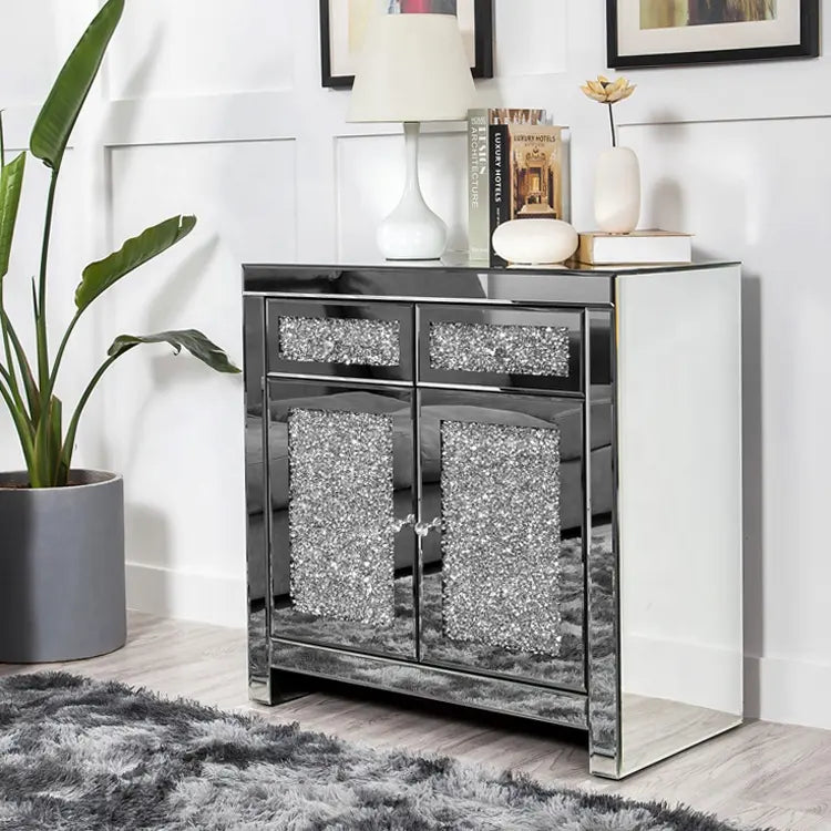 Contemporary Crushed Crystal Mirrored Sideboard TARLEE
