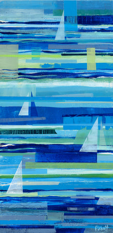 Abstract sail boats at sea painting