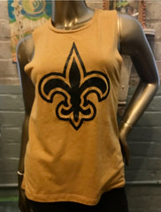 new orleans saints gameday clothes accessories Citizen Nola Black Glitter Fleur De Lis On Gold Hi Low Tank