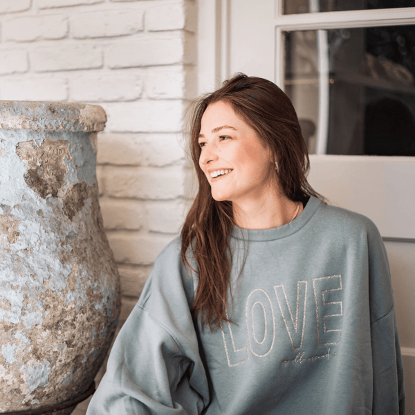 whereable art love is all around embroidered sweatshirt