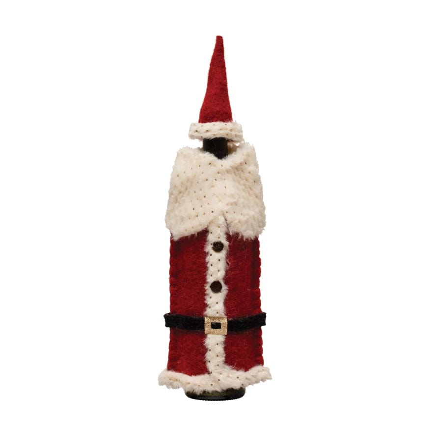 Creative C-op Fabric Felt Santa Outfit & Cap Bottle Cover with Buttons & Glitter