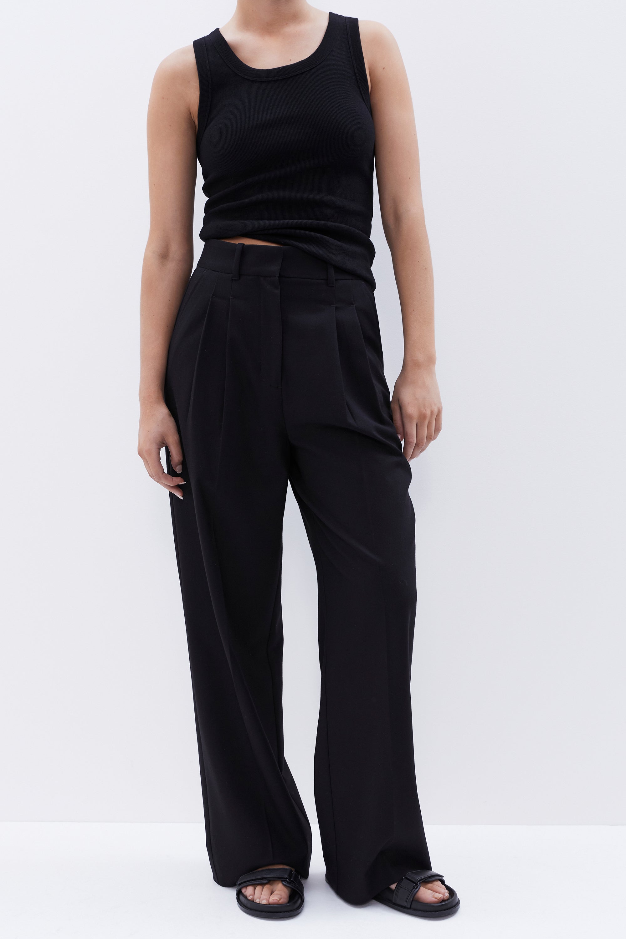 Black Woven Tailored Wide Leg Pants