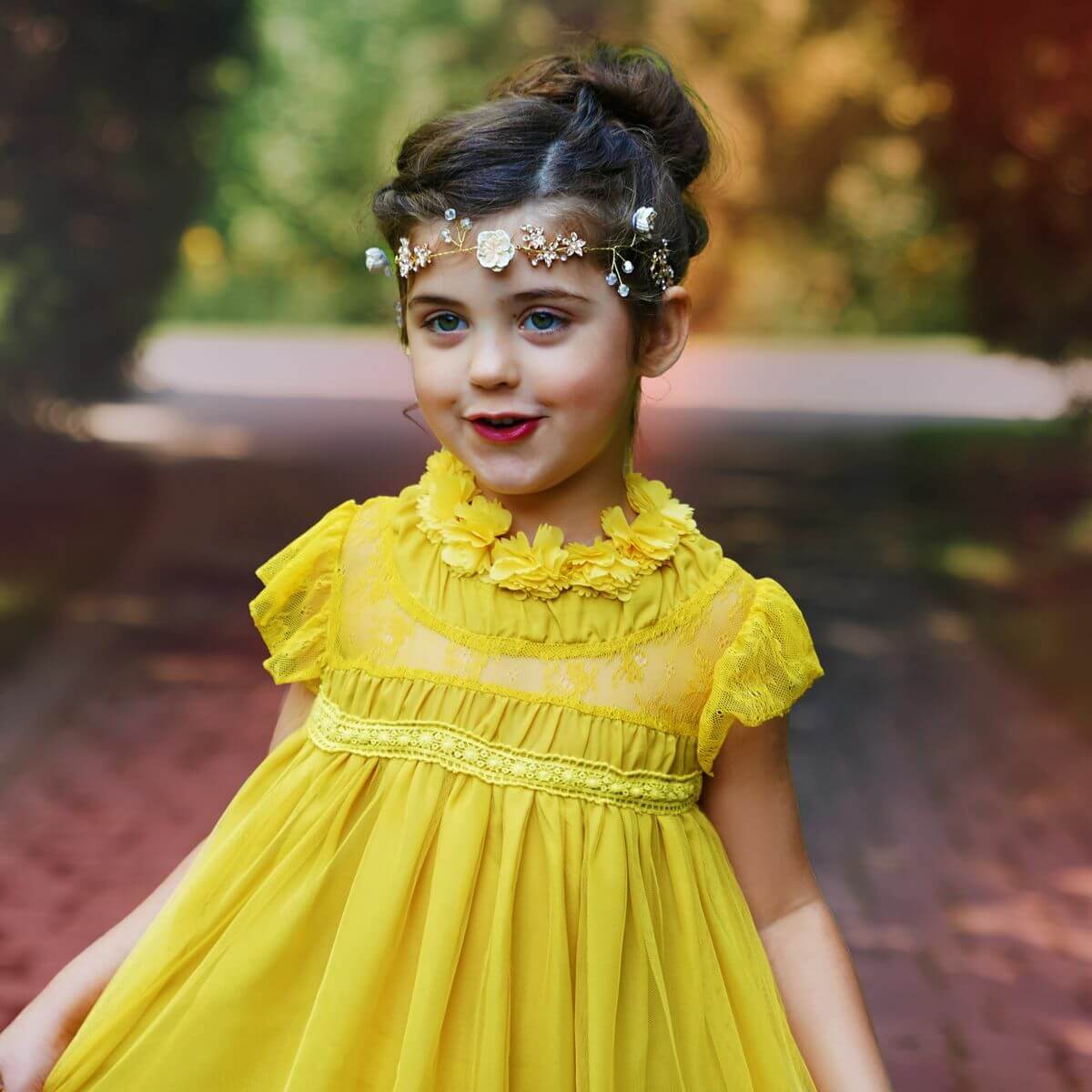 Bella Flora dress in mustard yellow