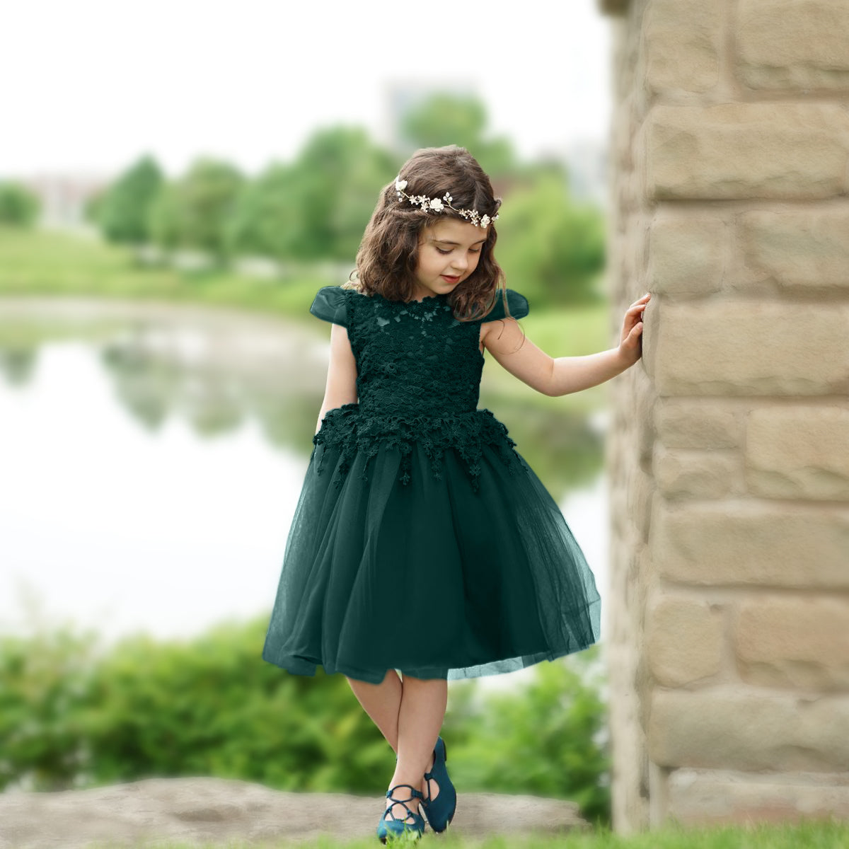 Girls' Green Christmas Dress, Fast Shipping