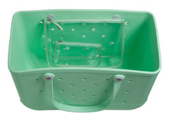 a green plastic container with a handle