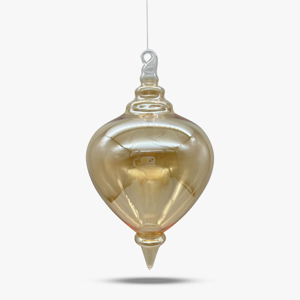 Iridescent Clear Gold Oval Finial Glass Ornament - Set of 4