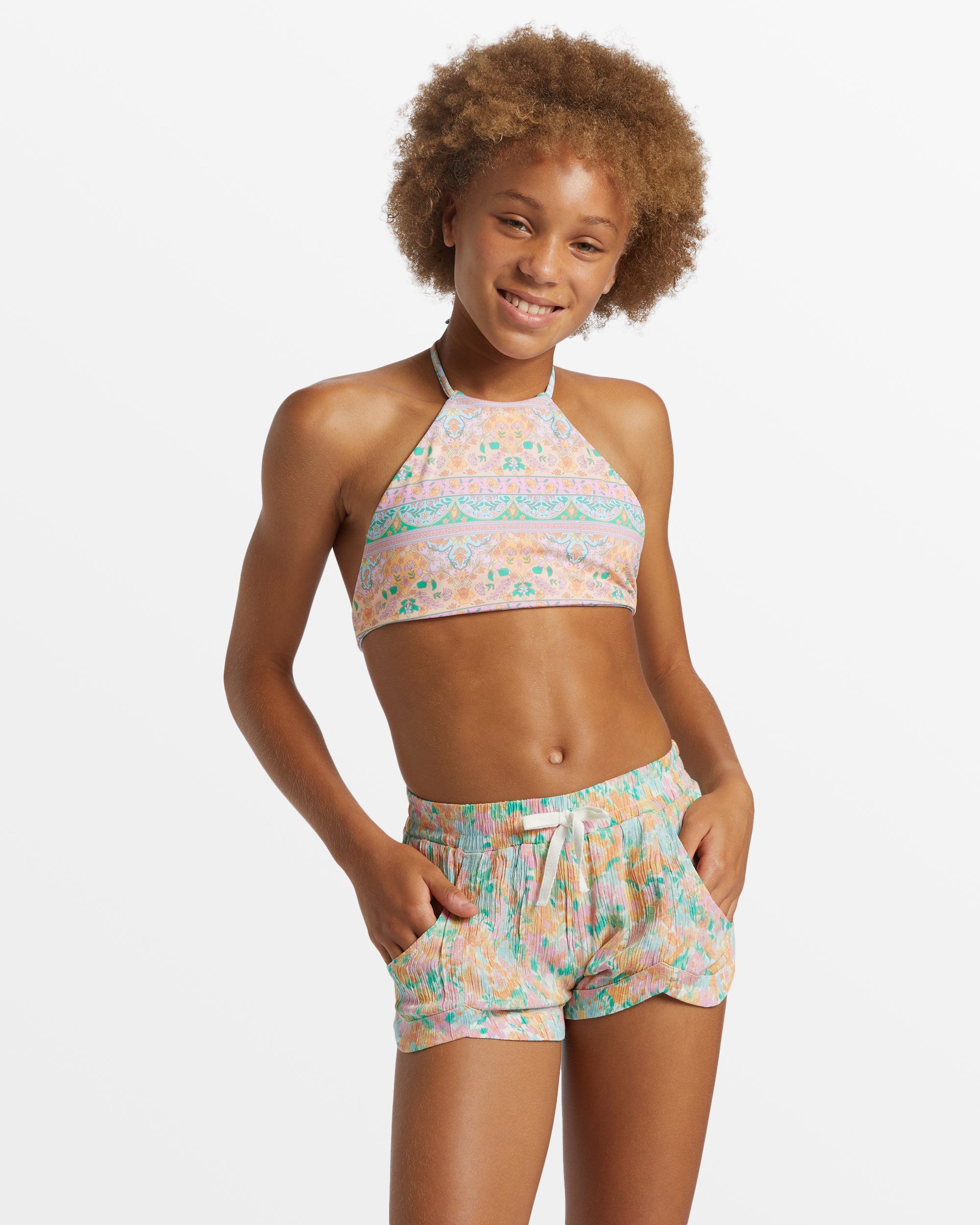 Girls Mad For You Elastic Waist Shorts - Peach Punch