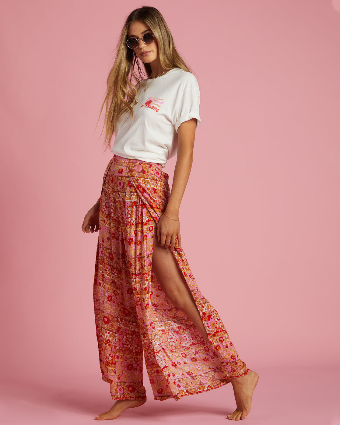 Split Spirit Floral Pants - Pink Skies