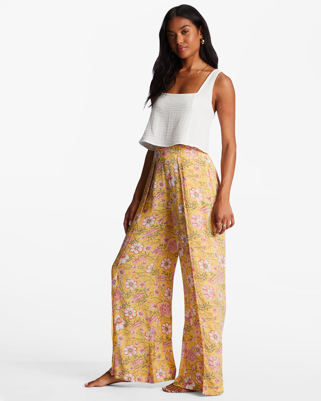 Split Spirit Floral Pants - Golden Peach