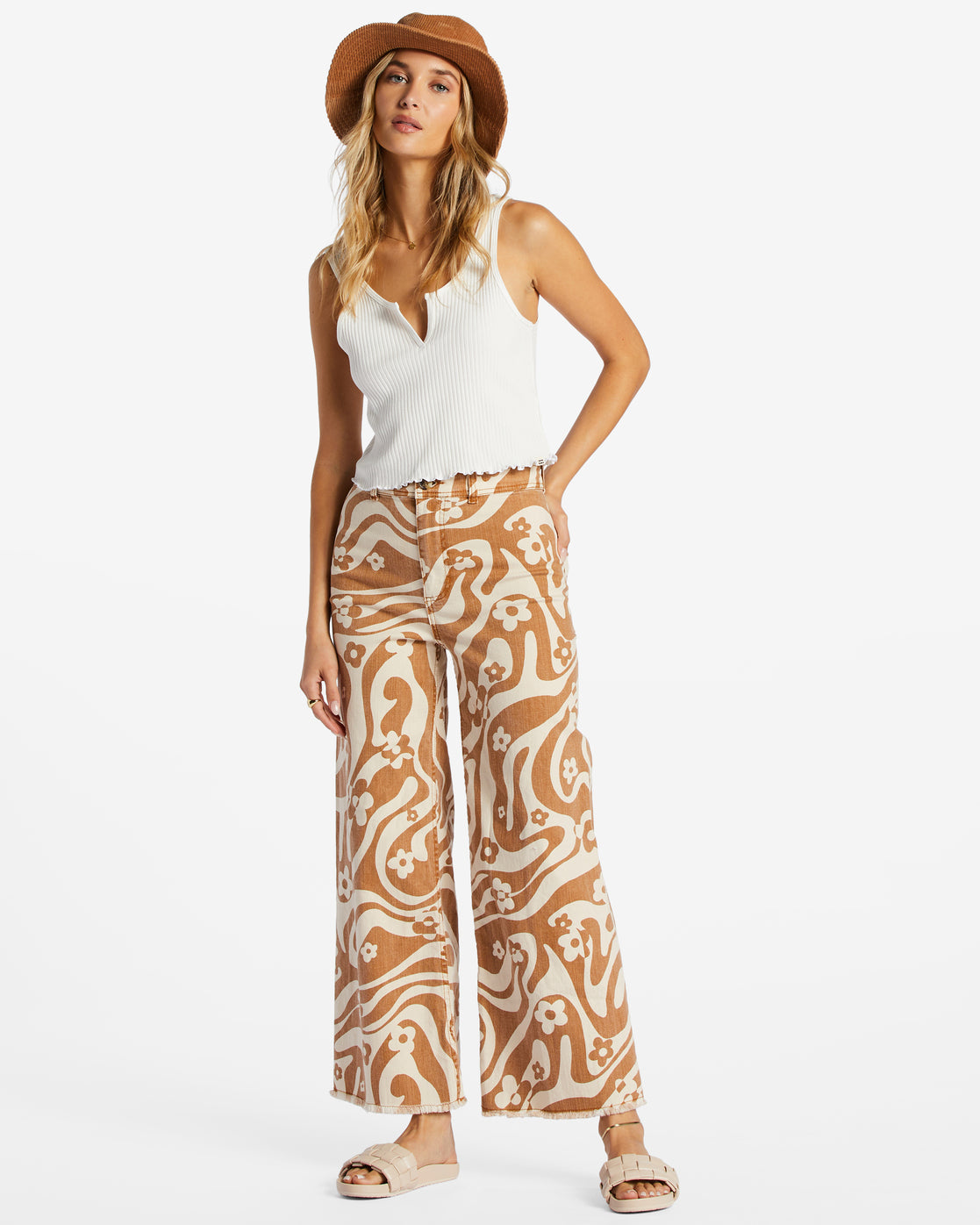 Free Fall Print Wide Leg Pants - Cider