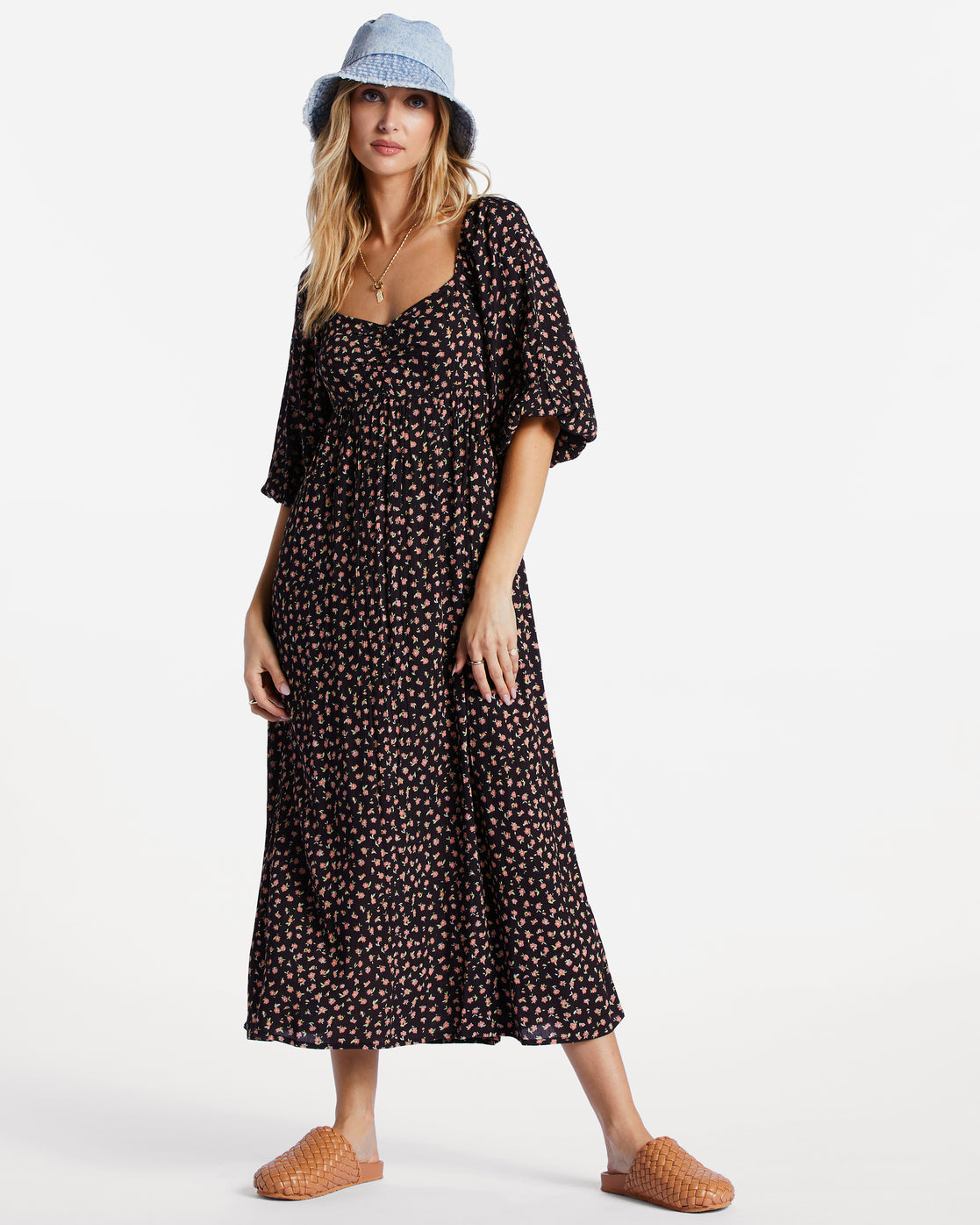 Swept Away Midi Dress - Black Pebble