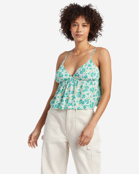 BLISS PADDED FLORAL CAMI TOP (WHITE WITH BLUE FLORALS)