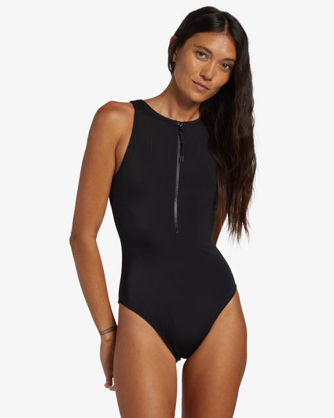 Womens Ex M&S Black Peephole Tummy Control One Piece Swimsuit (10