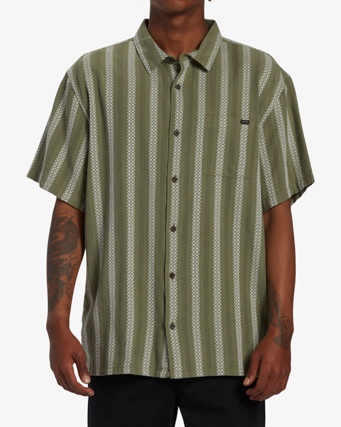 Sundays Jacquard Short Sleeve Shirt - Dark Olive