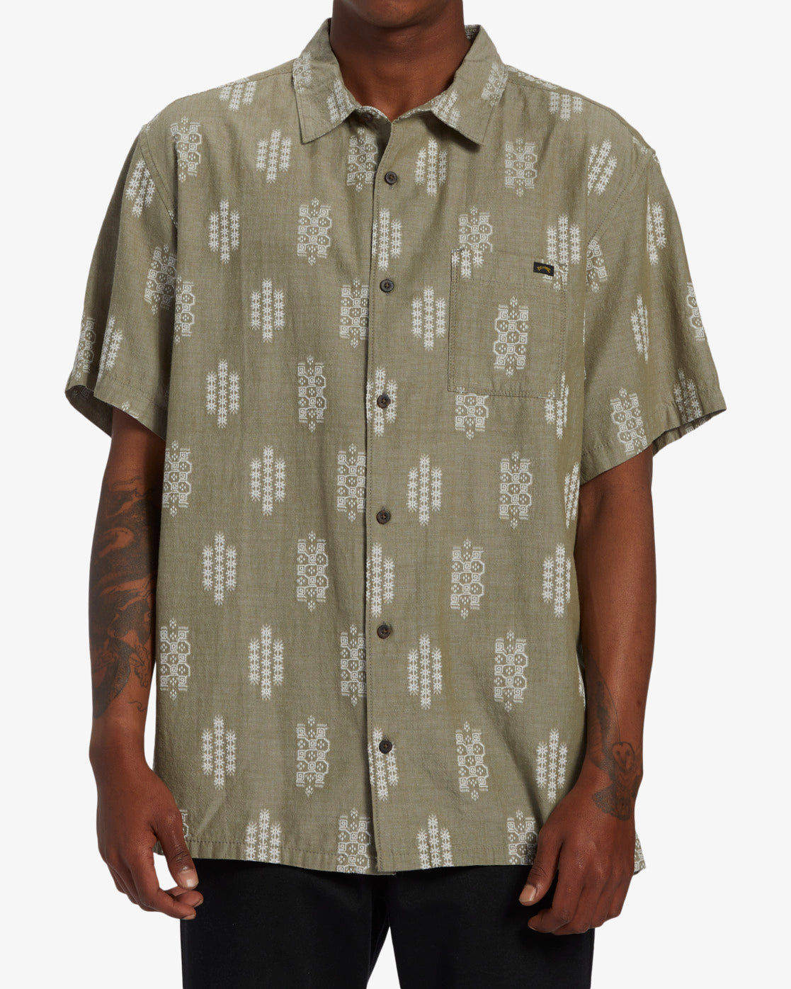 Sundays Jacquard Short Sleeve Shirt - Military Heather