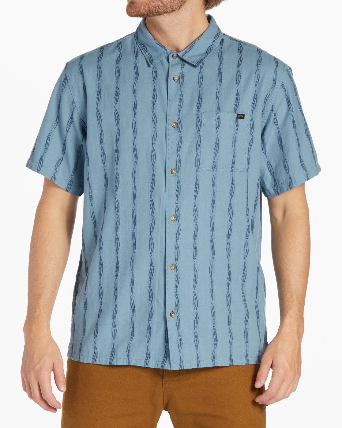 Sundays Jacquard Short Sleeve Shirt - Washed Blue