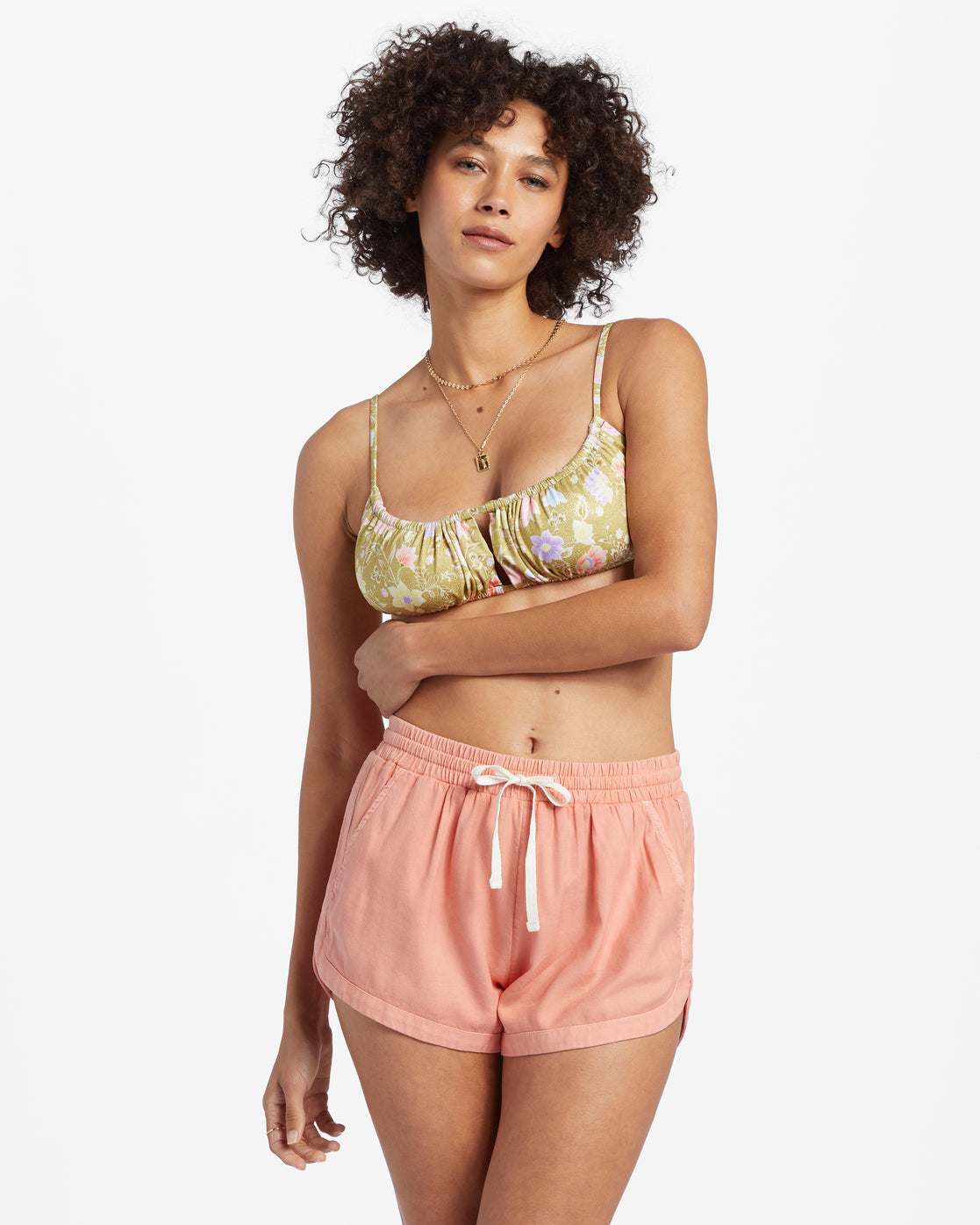 Road Trippin Elastic Waist Shorts - Sweet Peach