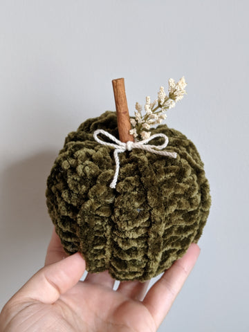 green velvet crochet pumpkin