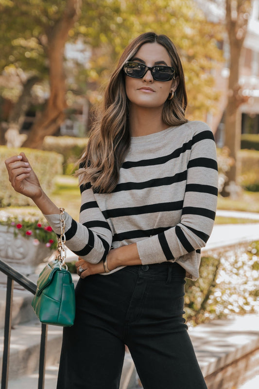 Muse by Magnolia Black Striped Rib Knit Sweater