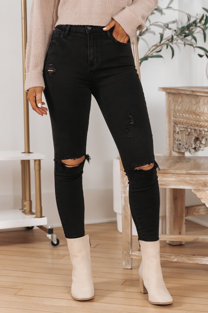 Image of Black High Rise Distressed Skinny Jeans