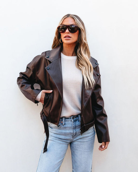 Muse by Magnolia Brown Faux Leather Bomber Jacket