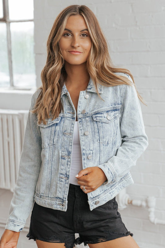 Frayed Hem Distressed Denim Jacket- Light Wash – Shop The Lady Luck