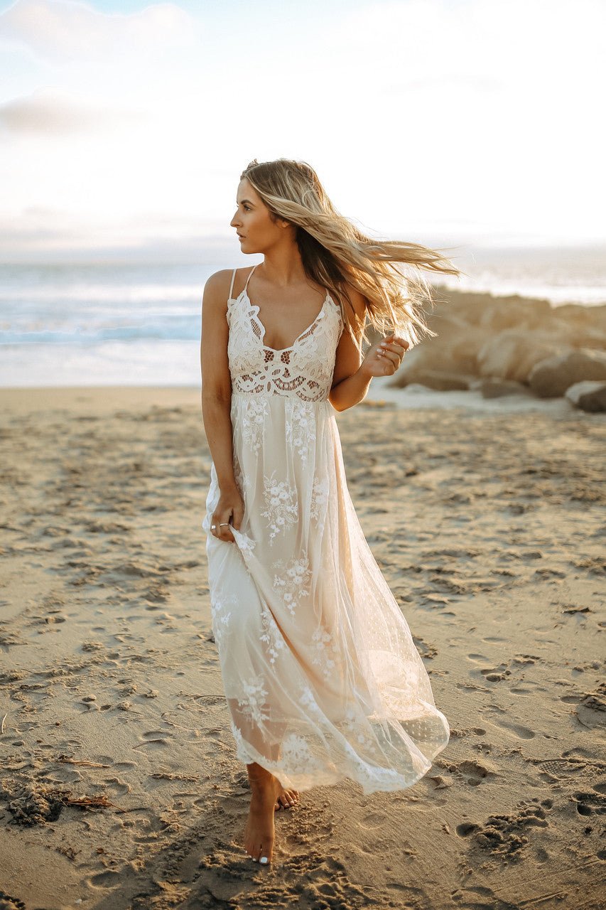 Paradise Island Scalloped Vanilla Lace Maxi Dress - Magnolia Boutique product image